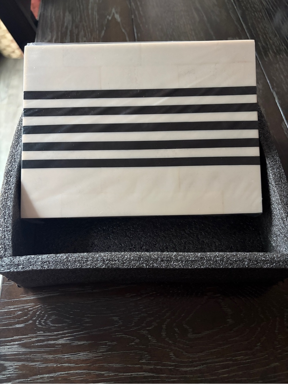 Striped Decorative Box with Lid - White and Black